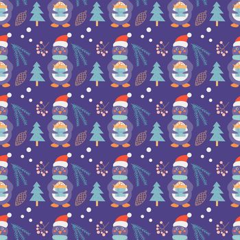 Cute penguin with a gift, Christmas vector seamless pattern