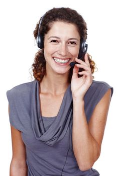 Handling customers like a pro. Studio shot of a friendly female customer service representative wearing a headset.