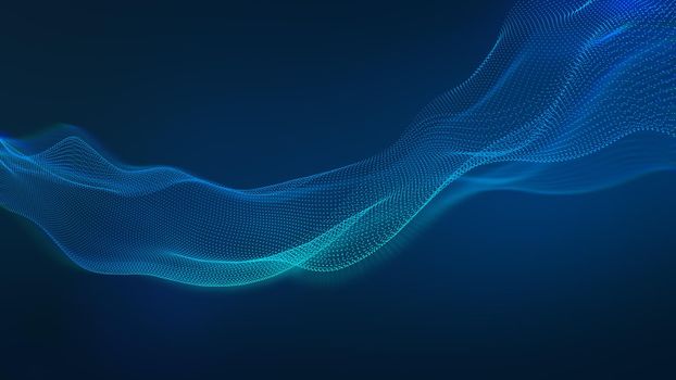 Particles wave background with blue led light. corporate tech concept. 3d rendering.