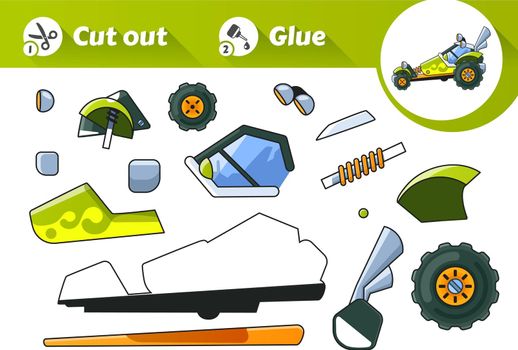 Cut and Glue is an educational game for kids. Green Buggy Side View.