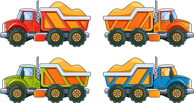 4 Trucks with Sand Side View. 4 Colors