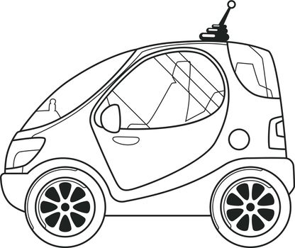 Urban Tiny Car Side View Coloring Book. Line Art.