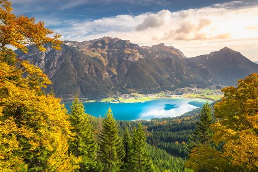 Turquoise Achensee lake near Innsbruck at peaceful autumn, Tyrol , Austria