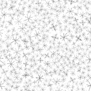 Hand Drawn Snowflakes Christmas Seamless Pattern. Subtle Flying Snow Flakes on chalk snowflakes Background. Amusing chalk handdrawn snow overlay. Attractive holiday season decoration.