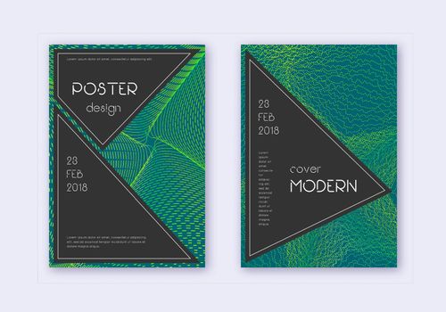 Black cover design template set. Green abstract li