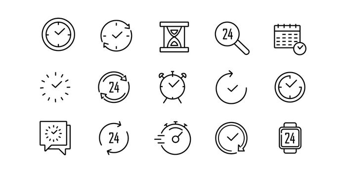 Time and clock line icons. Vector linear icon set.