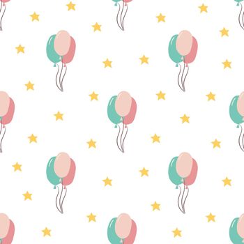 birthday party design pattern. Ballons stars, celebration seamless pattern