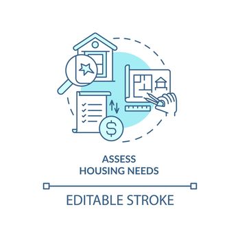 Assess housing needs turquoise concept icon