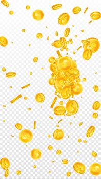 American dollar coins falling. Scattered gold USD