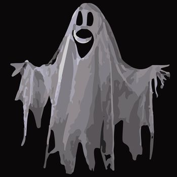Spooky ghosts, spirits, scary halloween characters isolated on black background. Vector cartoon illustration