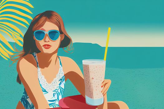 flat illustration of a girl with a milkshake