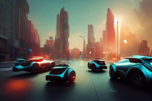 Blue Science Fiction Self driving cars in future city