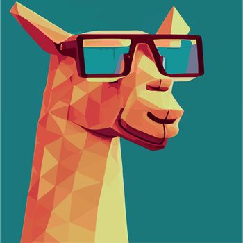 Print Cheerful llama with glasses pastel background pop geometric art. Humorous postcard, t-shirt composition, hand drawn