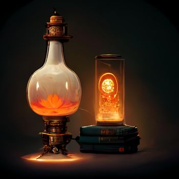 Old oil lamp on the table