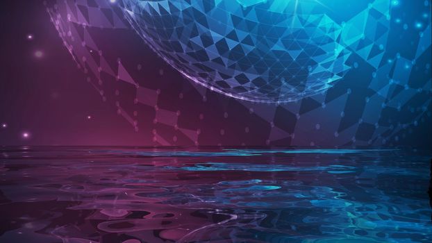 Music abstract sphere background with reflection in water. Music background concept art.