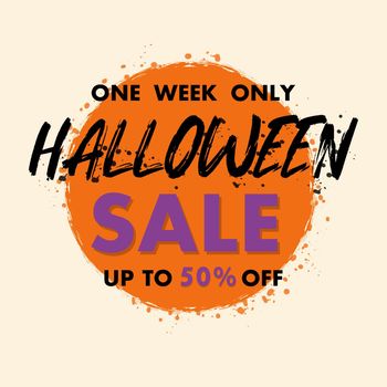 Halloween sale banner. Festive discount text.