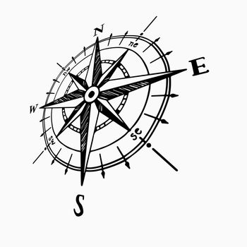 Compass graphic icon. Wind rose sign. Compass in perspective symbol isolated on white background. Vector illustration