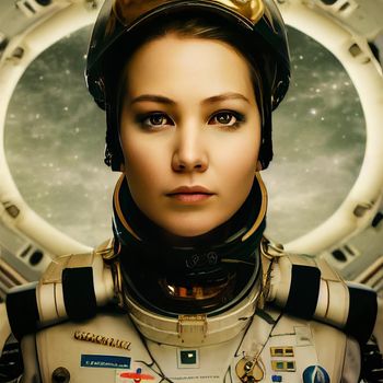 photorealistic Render of female commander wearing futuristic spacesuit