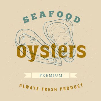 Oyster label in the style of an old worn engraving