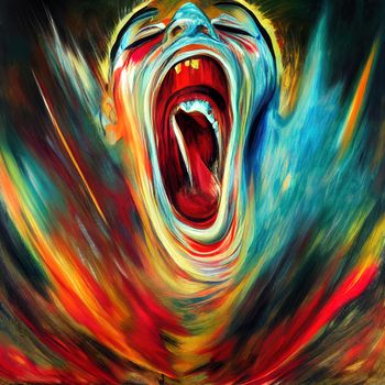 roaring anger exploding into a violent scream, abstract