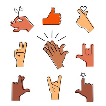 A set of hand with different gestures