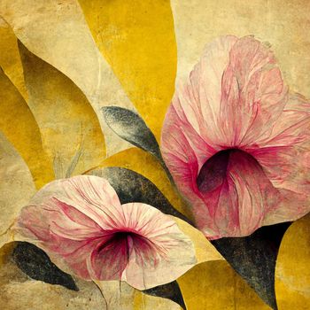 Pink and yellow watercolor flower Illustration.