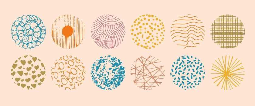 Set of round Abstract colored Backgrounds hand-drawn doodles