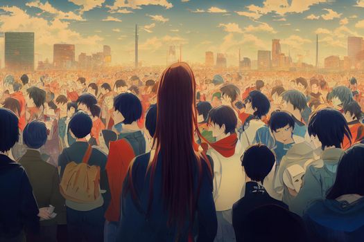 2d cartoon anime style crowds