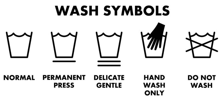 Laundry washing symbols, icons for different type of wash.