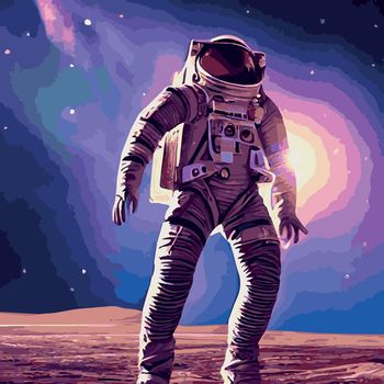 Print Vector illustration of space, astronaut and galaxy for poster, banner or background. Abstract drawings of the future