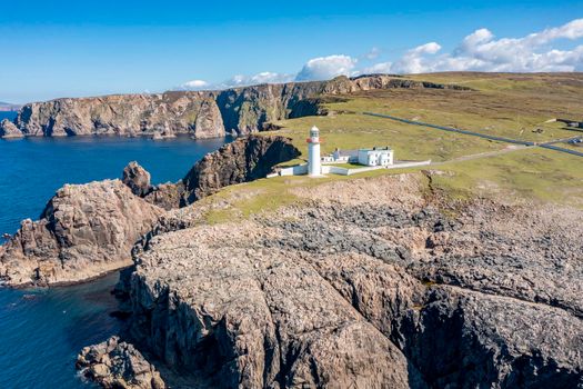 Aerial view of the lighthouse on the island of Arranmore in County Donegal, Ireland