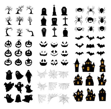 Halloween silhouette set. Collection of halloween icon and element isolated on white background.