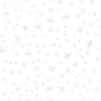 Hand Drawn Snowflakes Christmas Seamless Pattern. Subtle Flying Snow Flakes on chalk snowflakes Background. Amusing chalk handdrawn snow overlay. Adorable holiday season decoration.