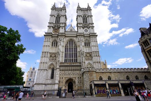 LONDON, UK - JULY 15, 2022: Westminster Abbey western facade, London, England