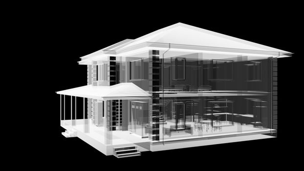 House 3D rendered xray transparent
