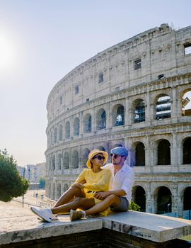 young couple mid age on a city trip in Rome Italy Europe,
