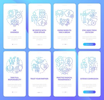 Save relationship and marriage blue gradient onboarding mobile app screen set
