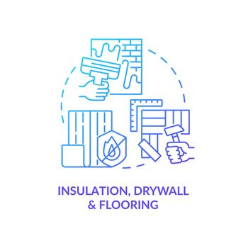 Insulation, drywall and flooring blue gradient concept icon