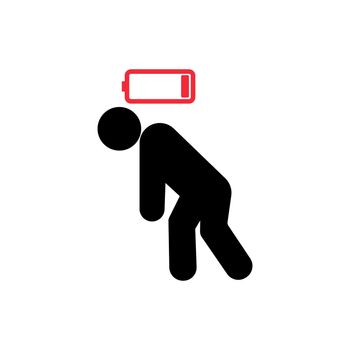 Tired person icon, line symbol. People with problem, burnout on work, stress. Low charge and lack battery energy from fatigue, exhausted. Vector