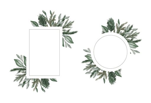 Floral frames with watercolor leaves for wedding invitation and other holidays.