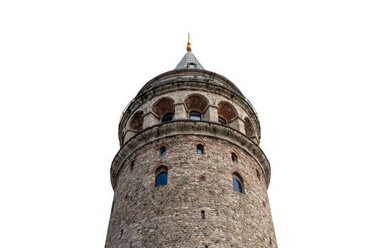 Galata Tower in Istanbul Turkey isolated on white background, famous turist destination in Istanbul