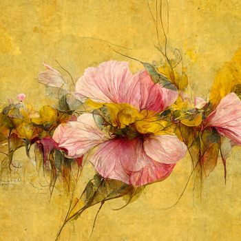 Pink and yellow watercolor flower Illustration for prints, wall art, cover and invitation.