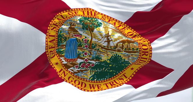 Close-up view of the Florida state flag waving