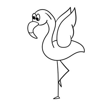 Simple flamingo, outline vector. Cartoon flamingo - Coloring book