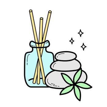 Spa and aromatherapy elements - massage stone and aroma diffuser, doodle vector