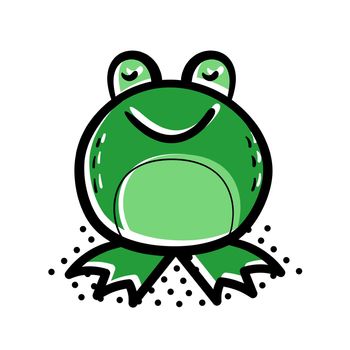 Cute and smiling cartoon style green frog vector icon, illustration.