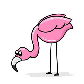 Cartoon flamingo. Cute pink flamingo. Cartoon sticker, thick outline