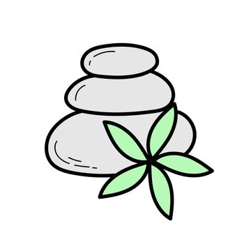 Zen stone with flower colorful doodle icon. Spa concept with zen stones