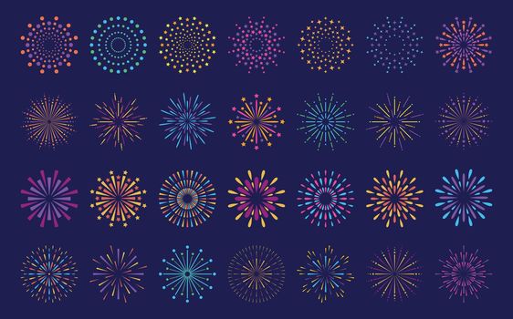 Abstract colorful burst pattern fireworks set