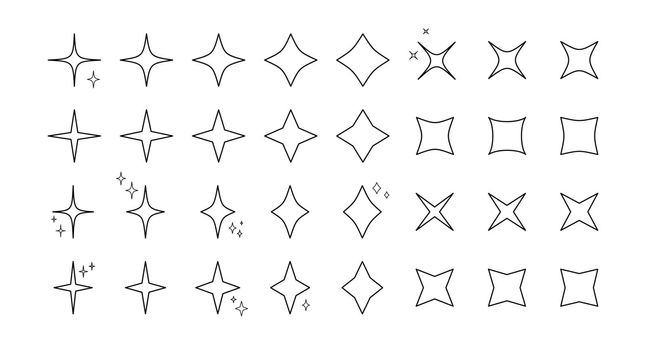 Star burst sparkle black outline pattern icon set